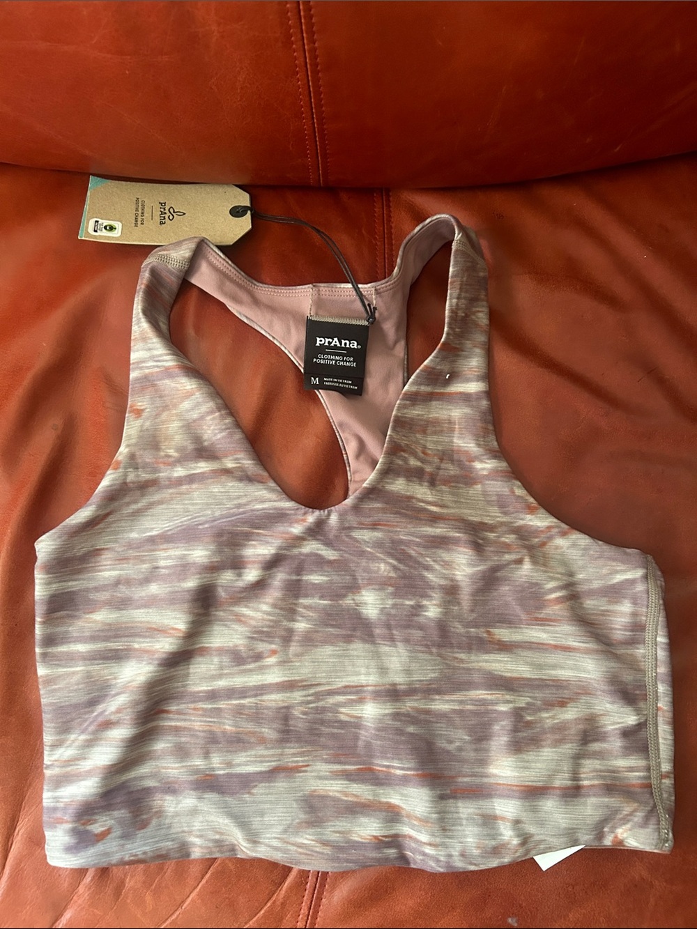 Prana Momento Crop Top Heathered Mauve and Blush medium